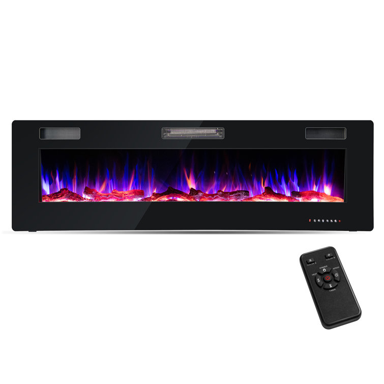 Symple Stuff 60 Inches Ultrathin Electric Fireplace Recessed & Wall Mounted With Log Crystals